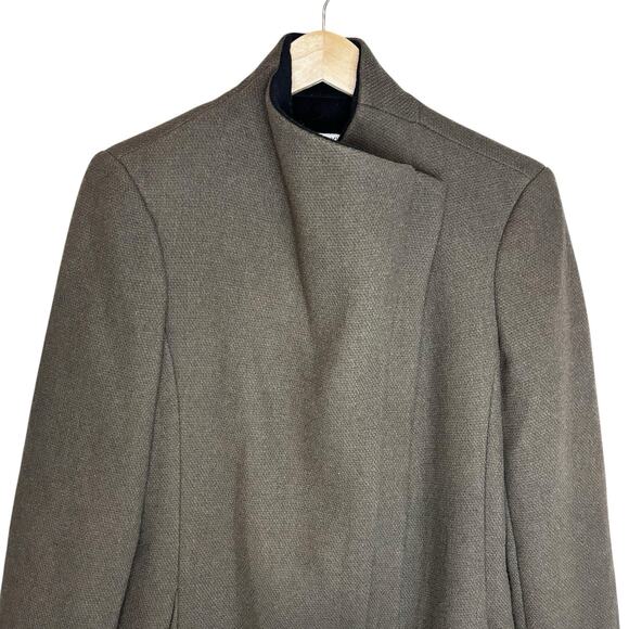 Calvin Klein Wool Cashmere Blend Coat 6 Taupe Gray Asymmetrical Stand Collar - Picture 3 of 14